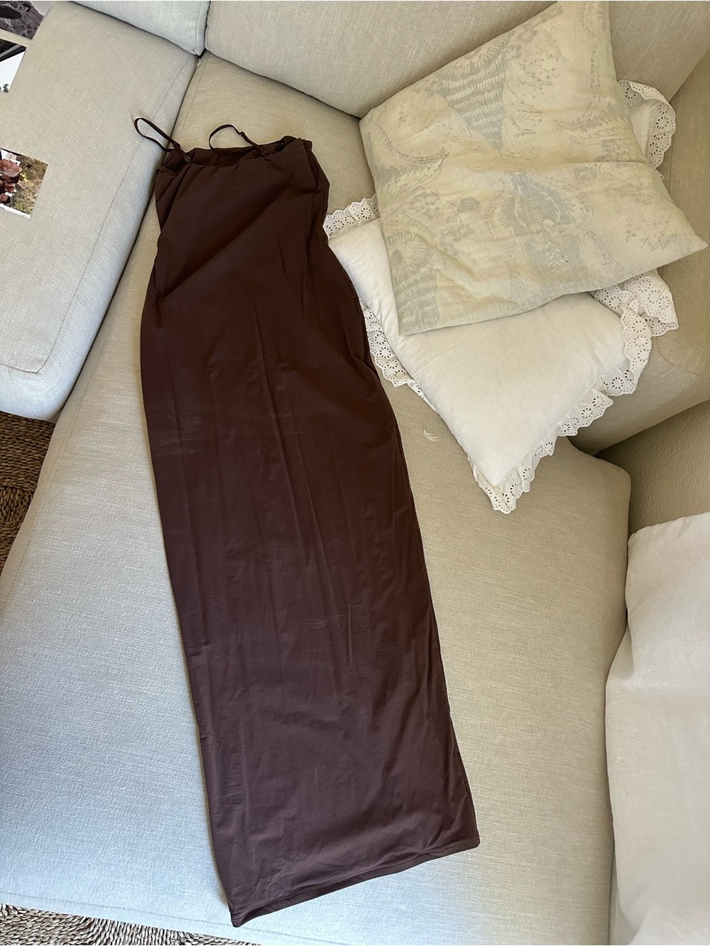 SKIMS Chocolate Brown Slip Maxi Dress